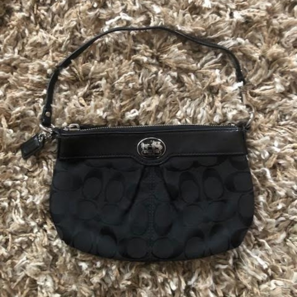 Black Vintage Coach Canvas Wristlet w/Leather Trim